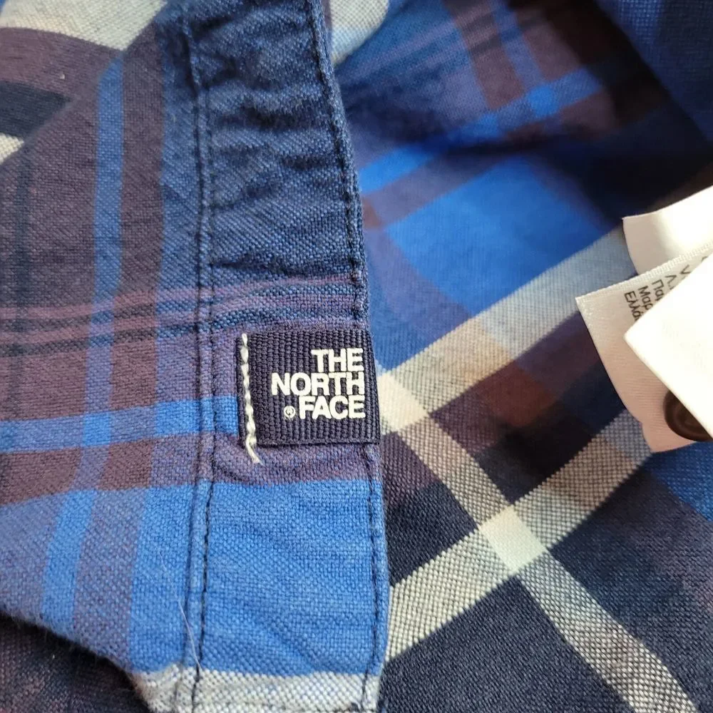 The North Face Flannel Shirt Mens Large Blue Purple Plaid Excllnt Button Up CB43
